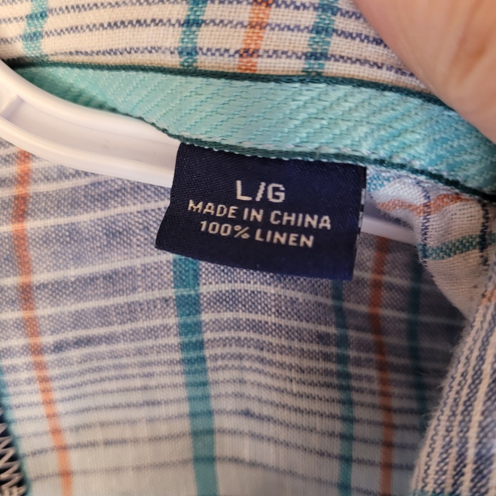 Tommy Bahama Mens 100% Linen Striped Shirt Size L Wooden Button Front Blue Orang - Picture 6 of 9